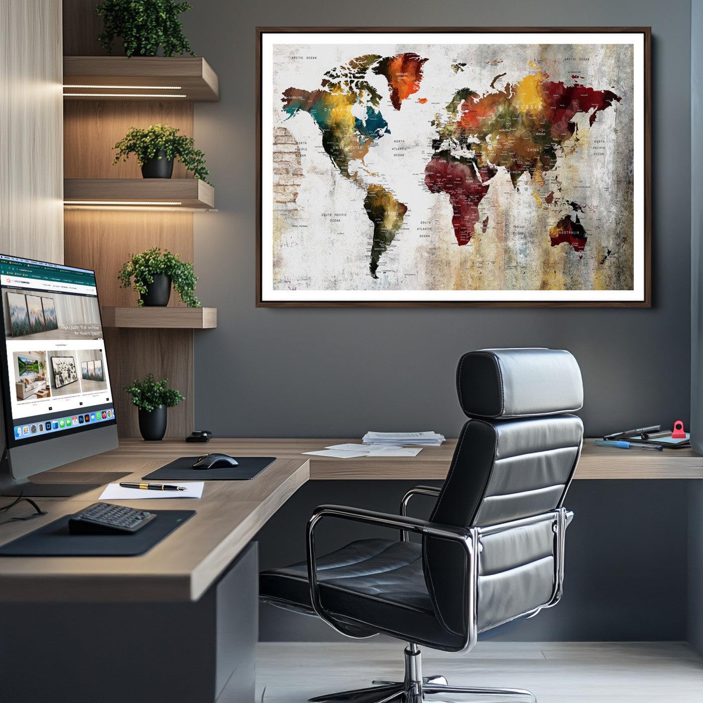 37237-MGV-CV-36X24-Wall Art Dark World Map on Light Background Canvas Print