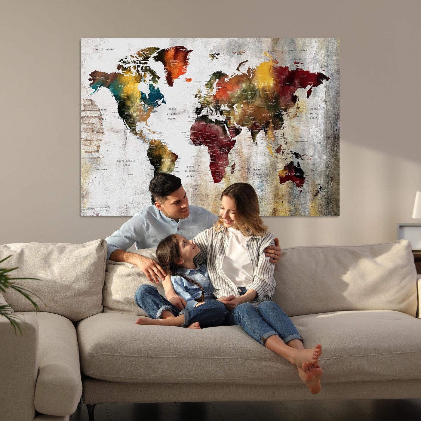 37237-MGV-CV-36X24-Wall Art Dark World Map on Light Background Canvas Print