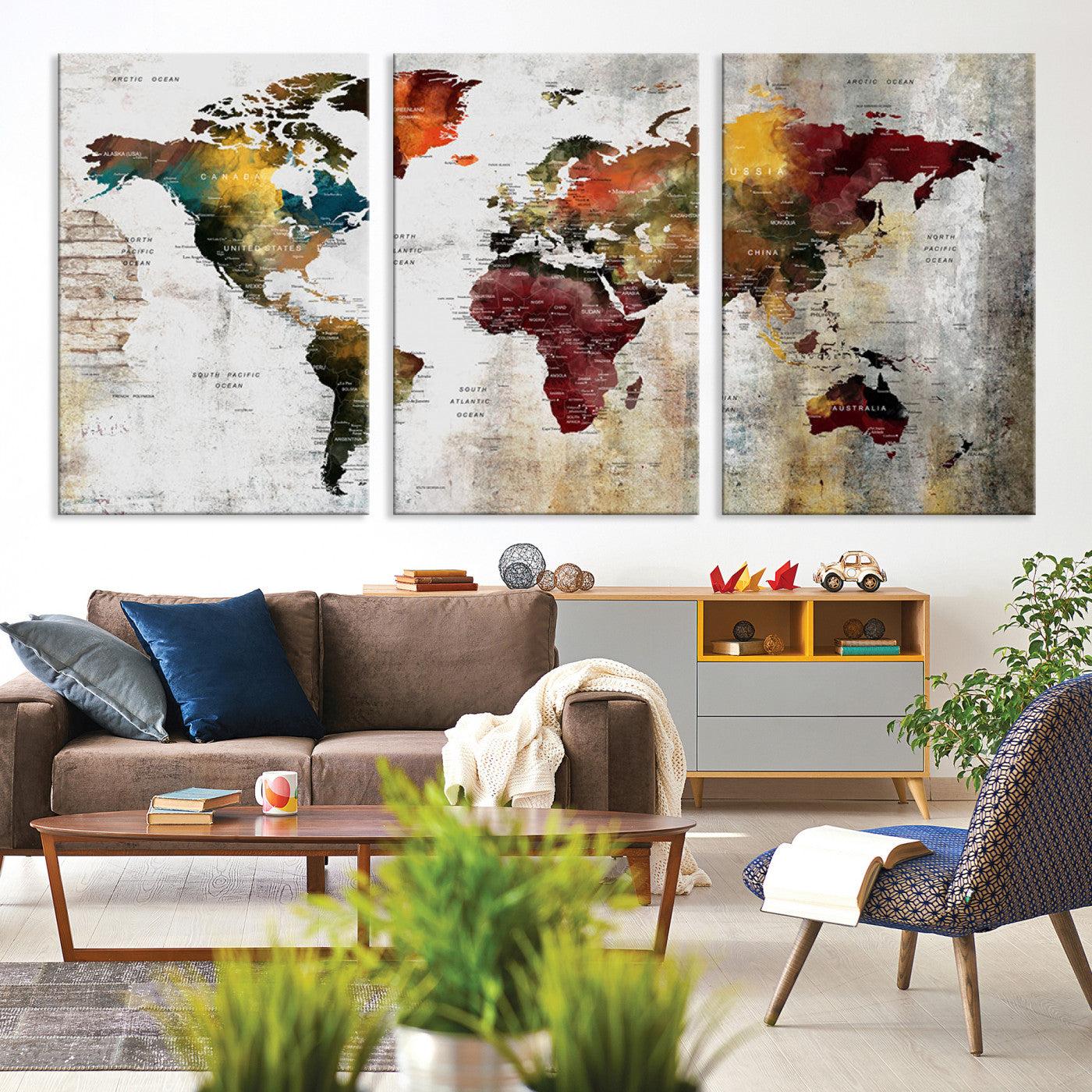37237-MGV-CV-36X24-Wall Art Dark World Map on Light Background Canvas Print