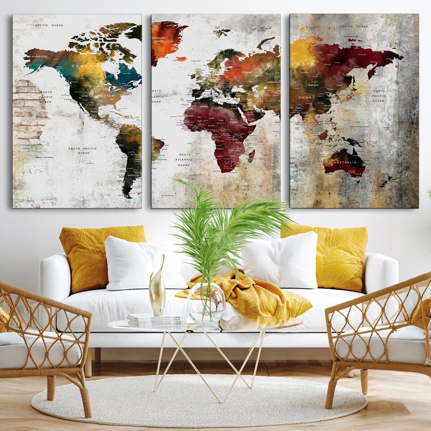 37237-MGV-CV-36X24-Wall Art Dark World Map on Light Background Canvas Print