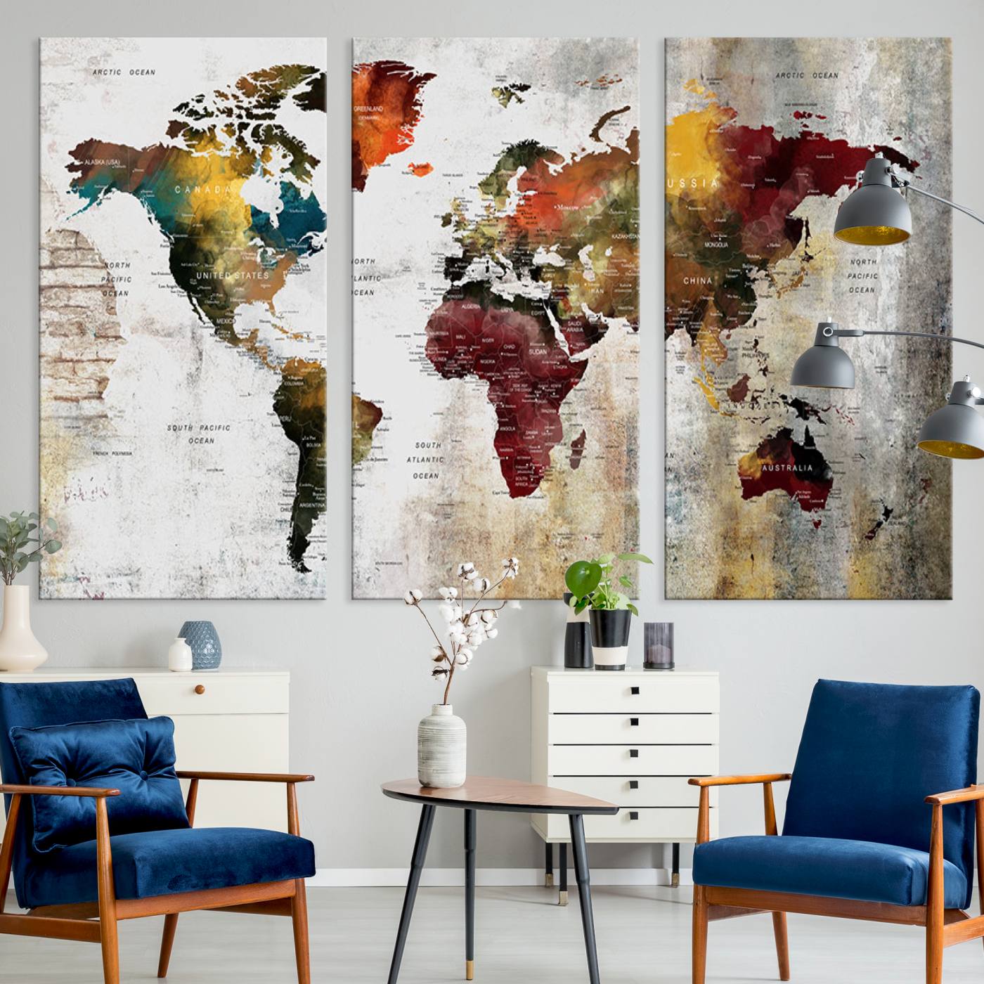 37237-MGV-CV-36X24-Wall Art Dark World Map on Light Background Canvas Print