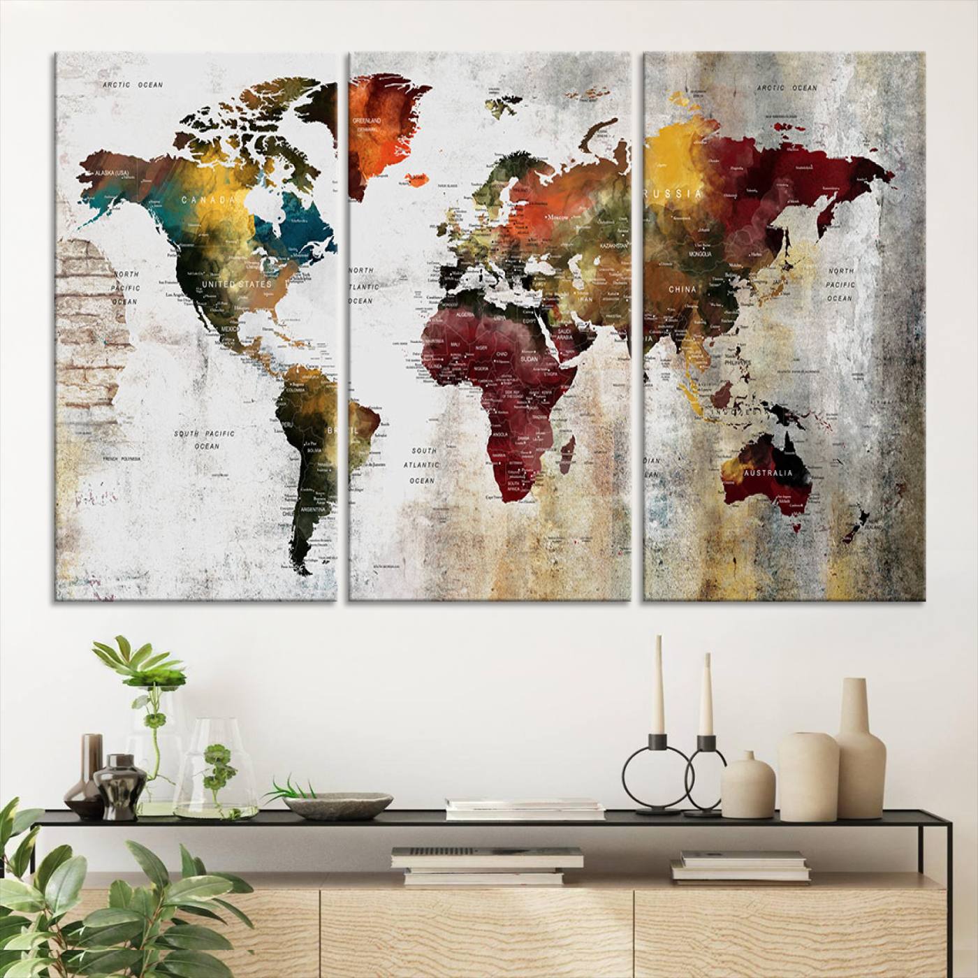 37237-MGV-CV-36X24-Wall Art Dark World Map on Light Background Canvas Print