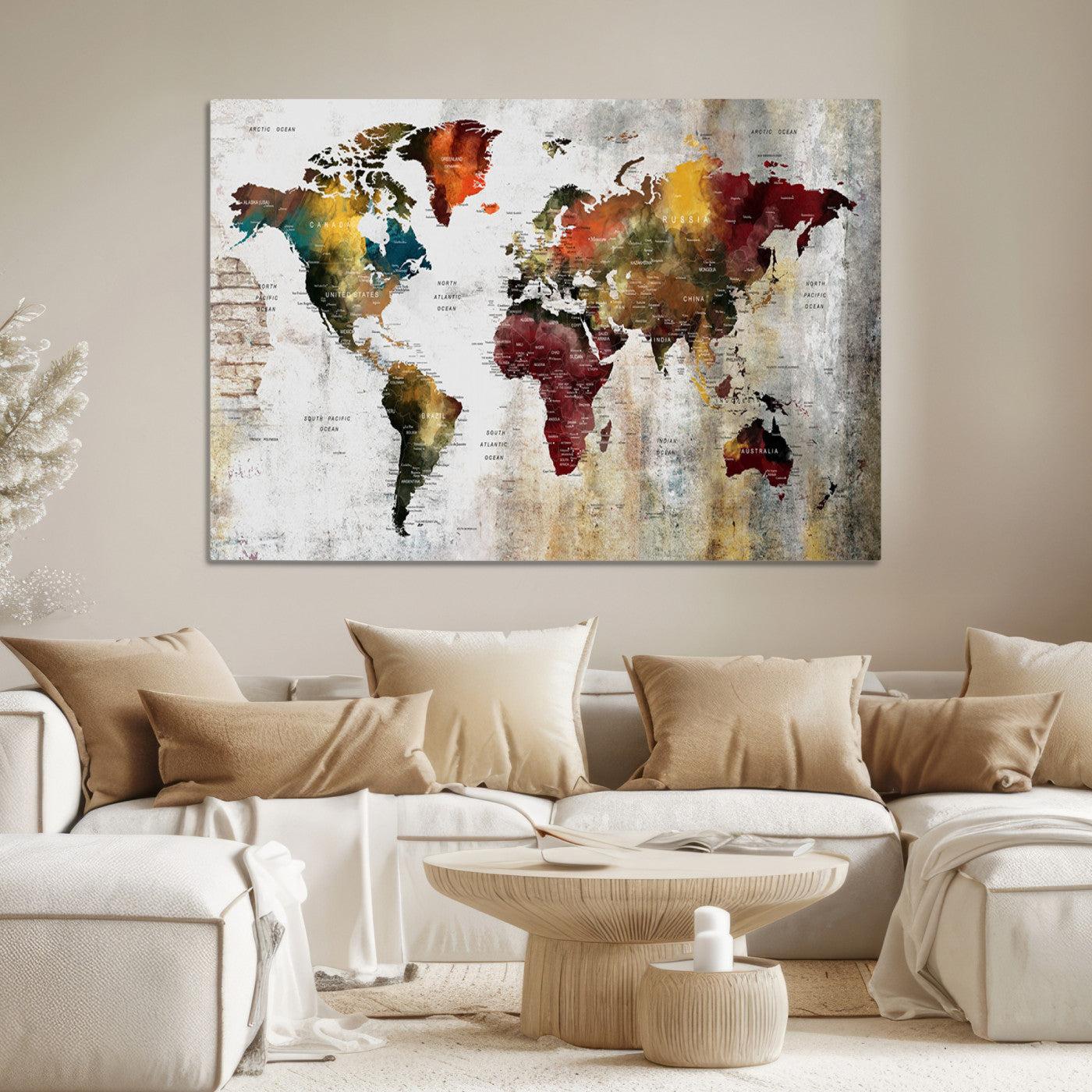 37237-MGV-CV-36X24-Wall Art Dark World Map on Light Background Canvas Print