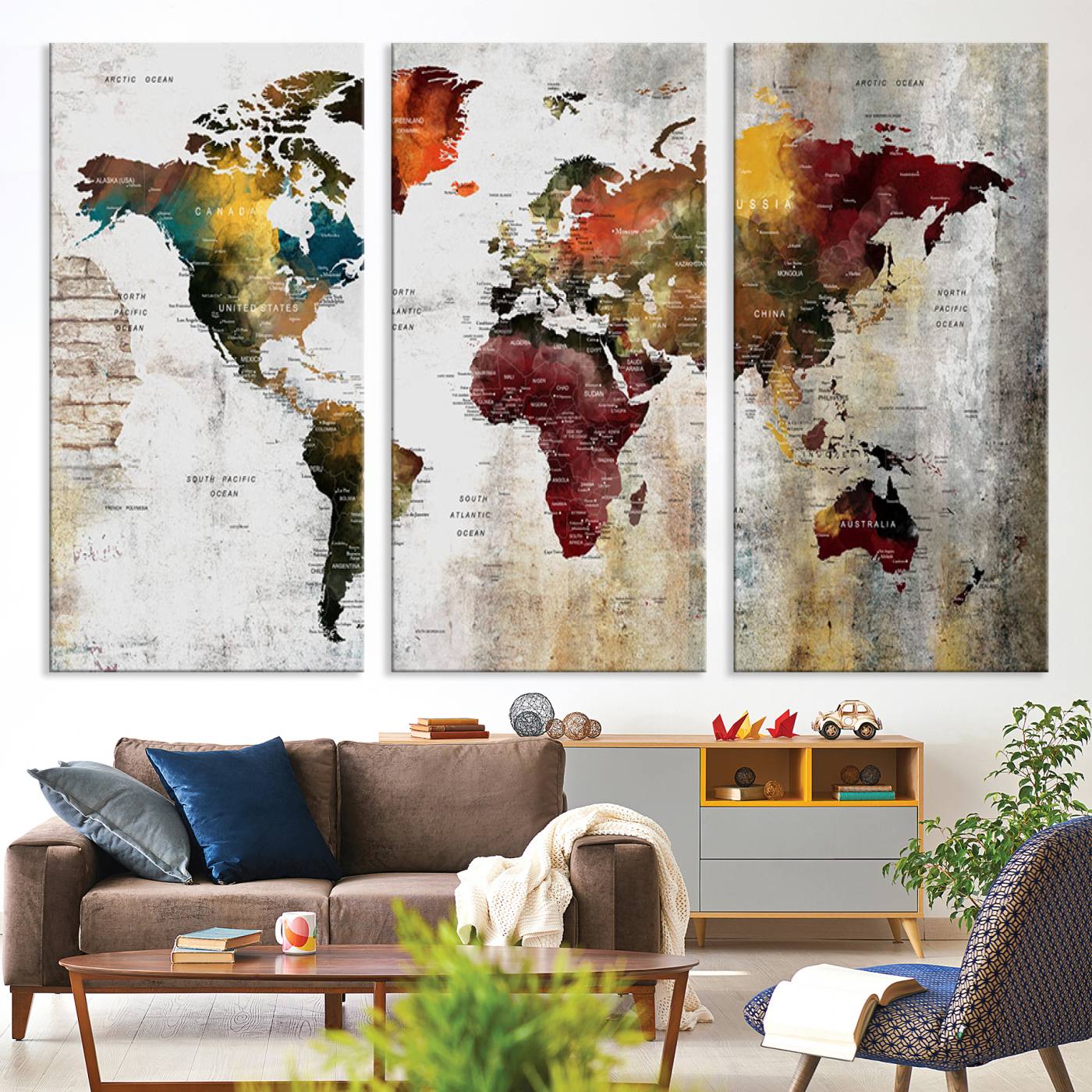 37237-MGV-CV-36X24-Wall Art Dark World Map on Light Background Canvas Print