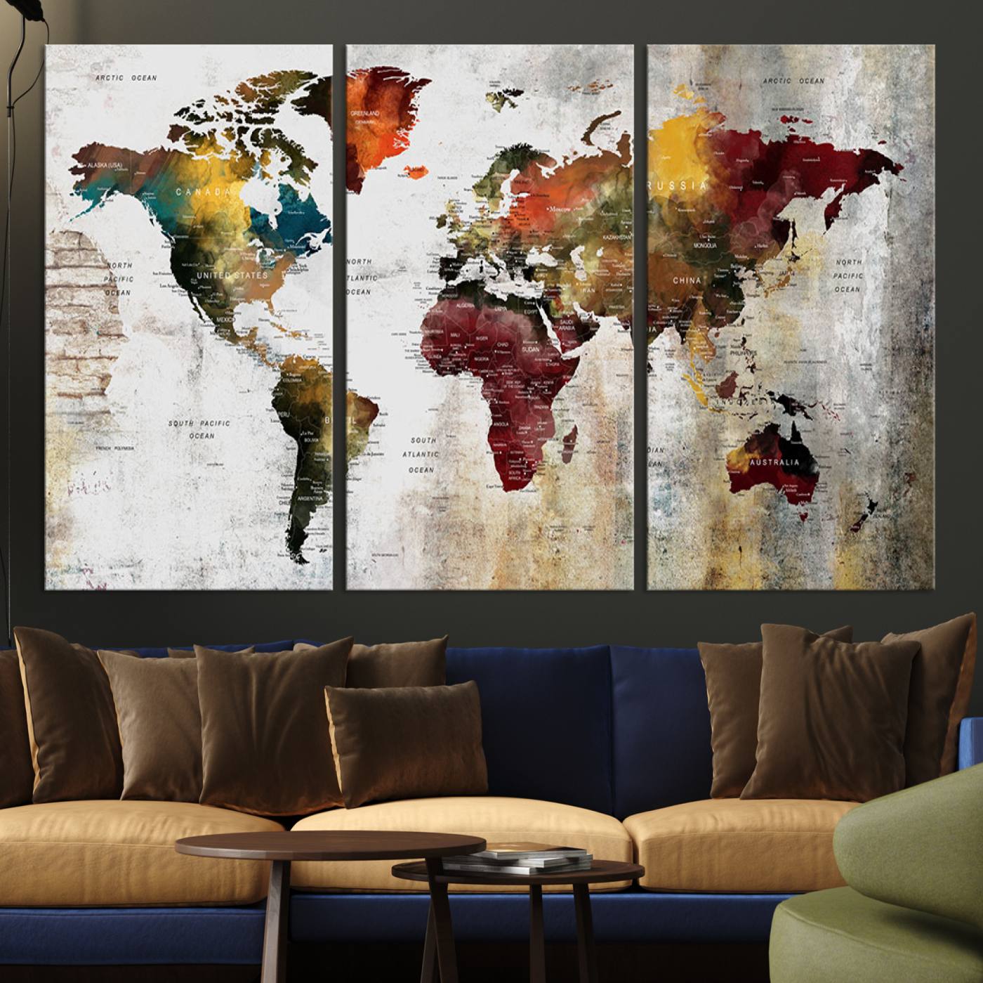 37237-MGV-CV-36X24-Wall Art Dark World Map on Light Background Canvas Print