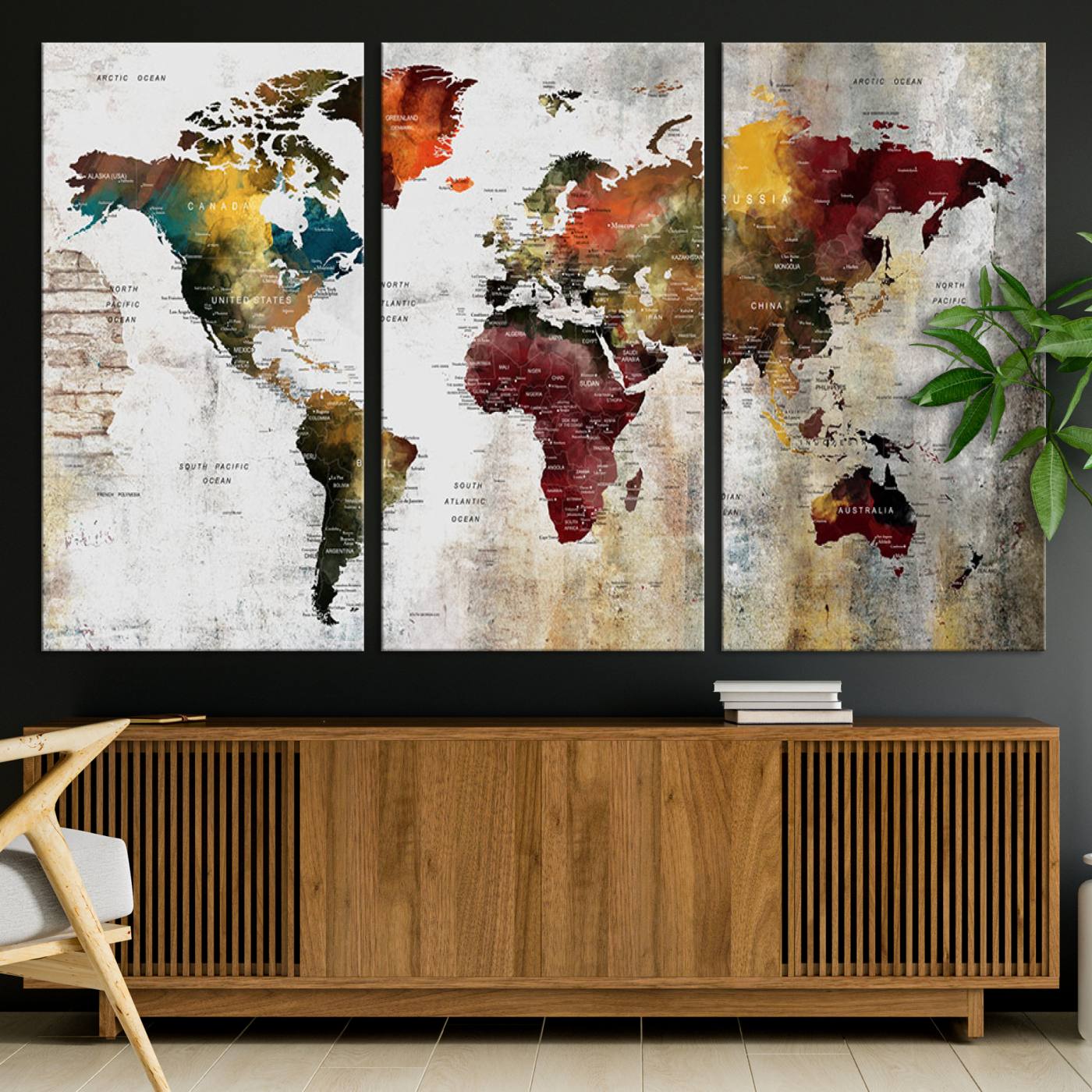 37237-MGV-CV-36X24-Wall Art Dark World Map on Light Background Canvas Print