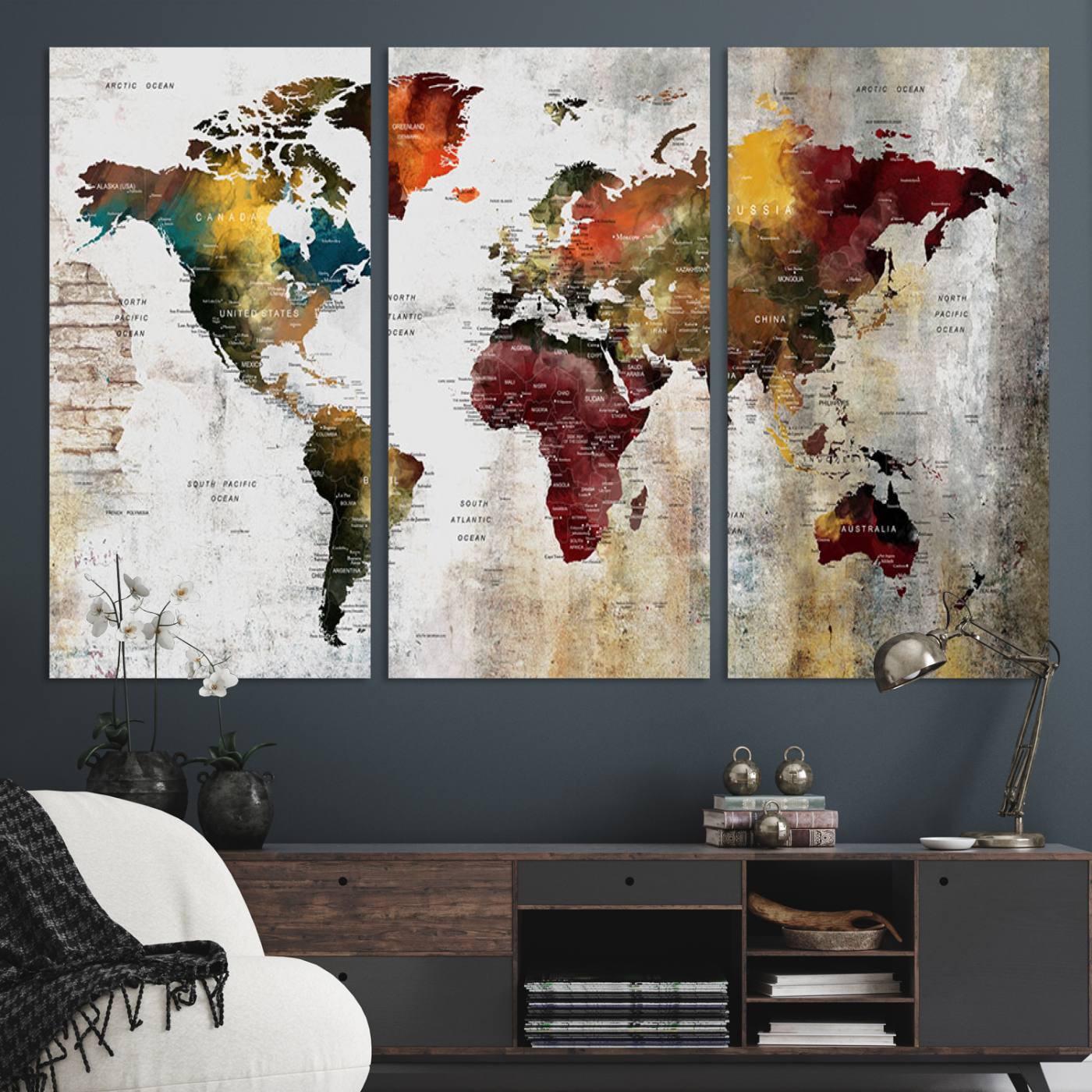37237-MGV-CV-36X24-Wall Art Dark World Map on Light Background Canvas Print
