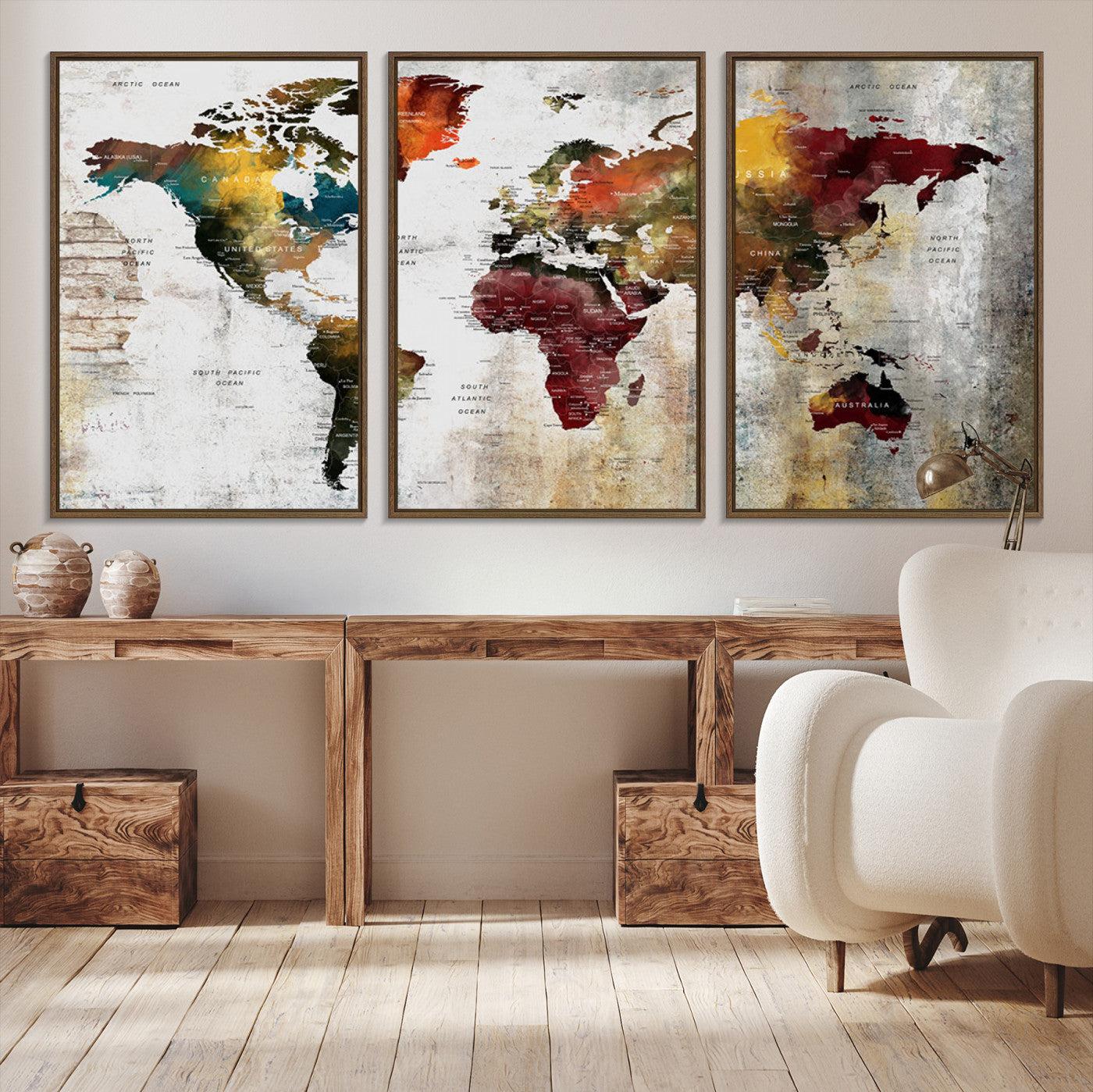 37237-MGV-CV-36X24-Wall Art Dark World Map on Light Background Canvas Print