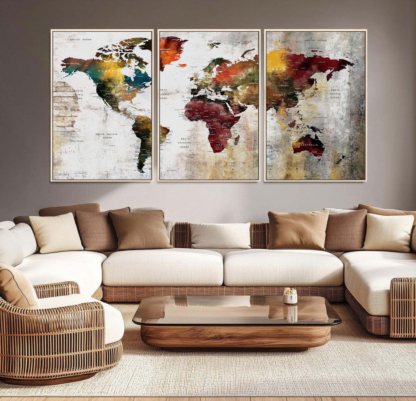 37237-MGV-CV-36X24-Wall Art Dark World Map on Light Background Canvas Print
