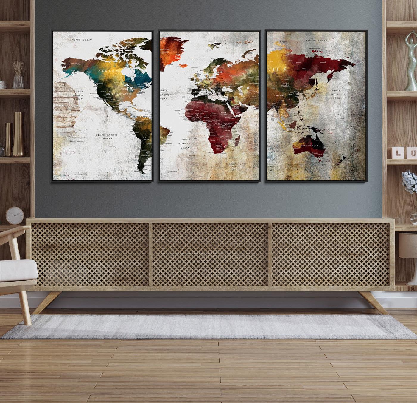 37237-MGV-CV-36X24-Wall Art Dark World Map on Light Background Canvas Print