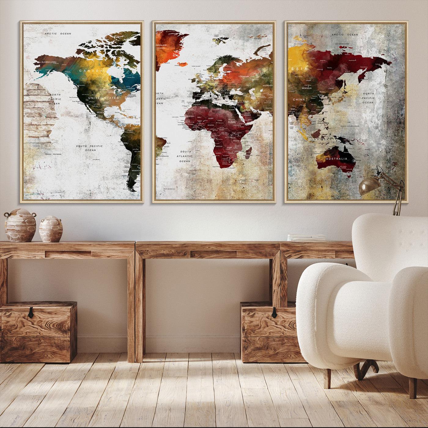 37237-MGV-CV-36X24-Wall Art Dark World Map on Light Background Canvas Print