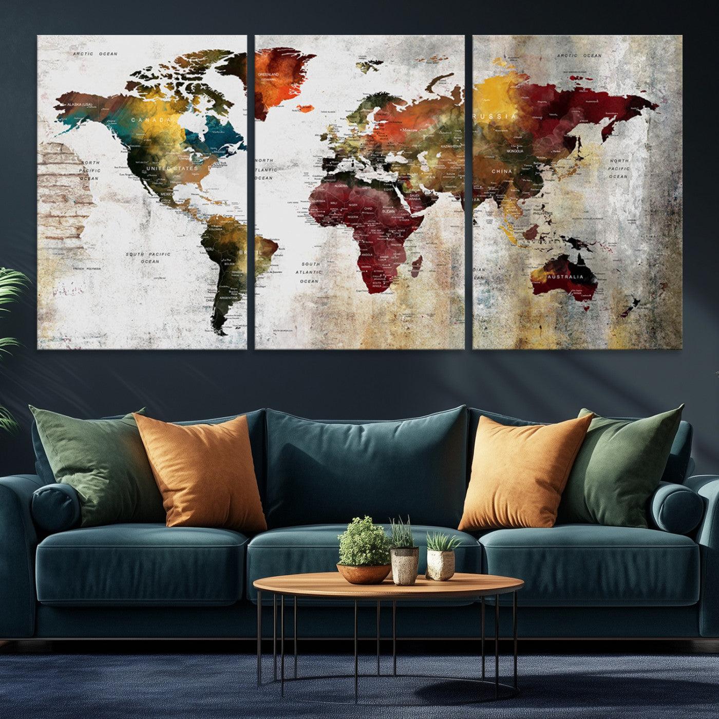 37237-MGV-CV-36X24-Wall Art Dark World Map on Light Background Canvas Print