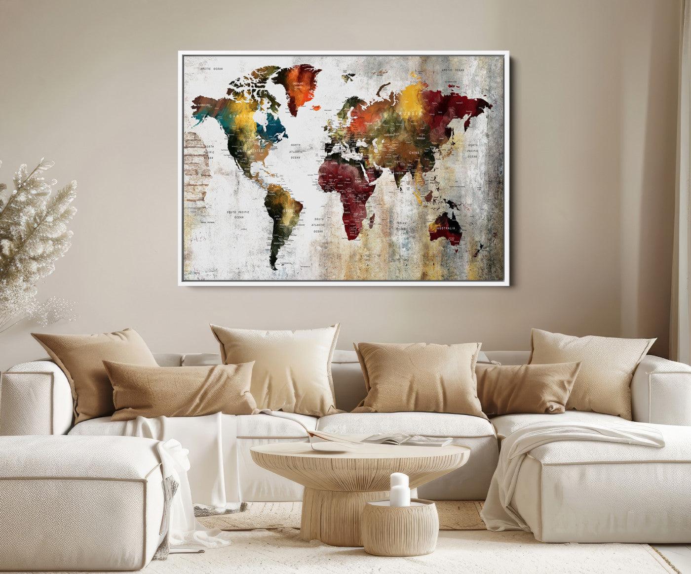 37237-MGV-FC-36X24_White-Wall Art Dark World Map on Light Background Canvas Print