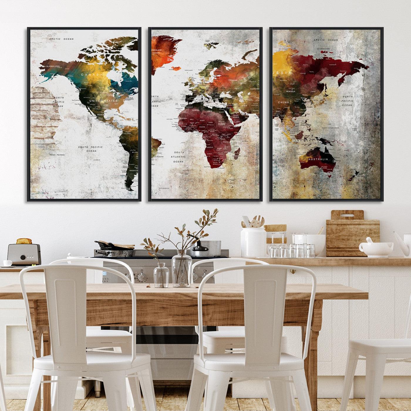 37237-MGV-FC-60X30-3P_Black-Wall Art Dark World Map on Light Background Canvas Print