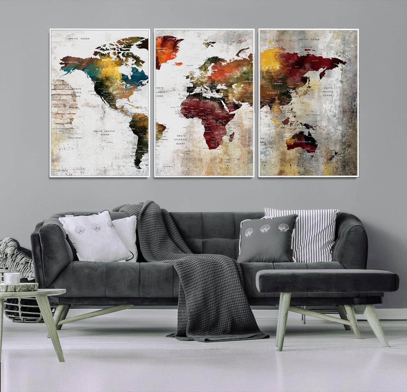 37237-MGV-FC-60X30-3P_White-Wall Art Dark World Map on Light Background Canvas Print