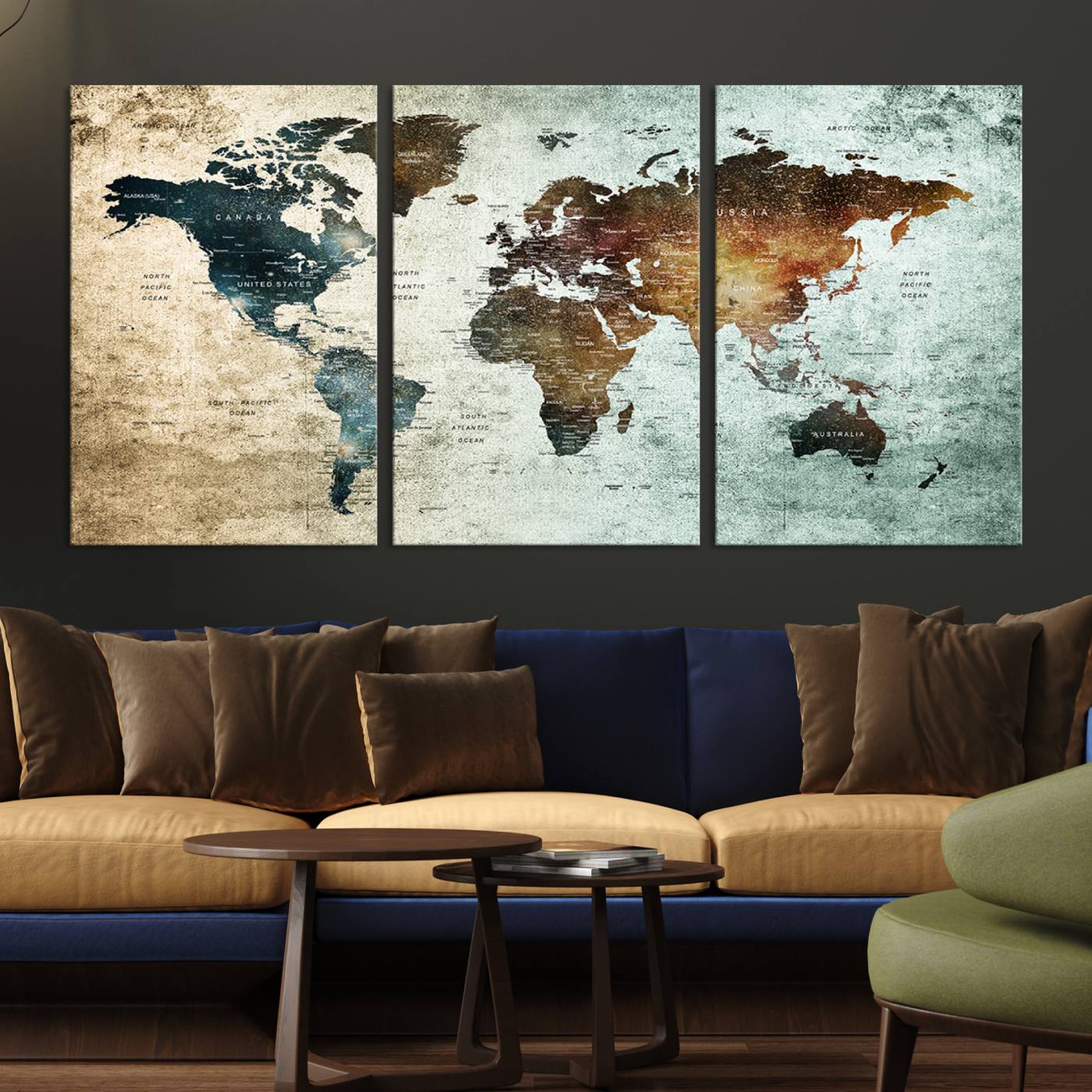 25140-MGV-CV-36X24-Wall Art Push Pin World Map Canvas Print