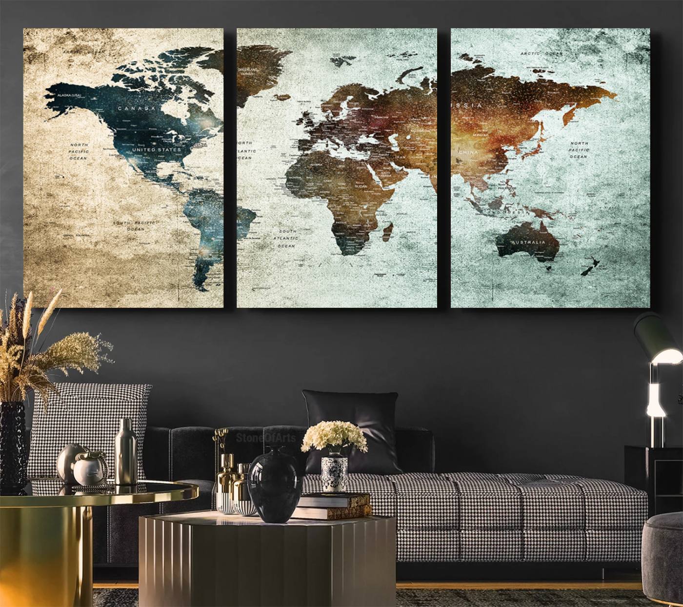 25140-MGV-CV-36X24-Wall Art Push Pin World Map Canvas Print