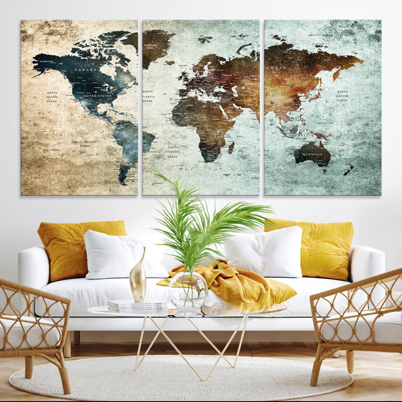 25140-MGV-CV-36X24-Wall Art Push Pin World Map Canvas Print