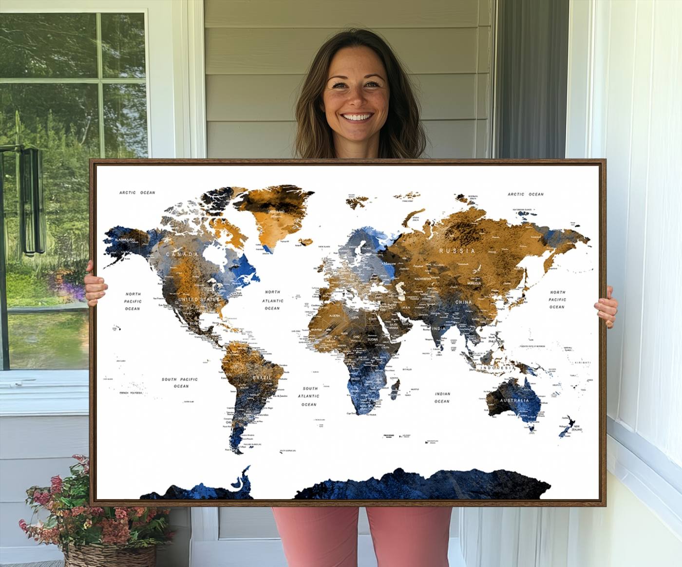 56231-MGV-CV-36X24-Watercolor World Map Canvas Print Wall Art