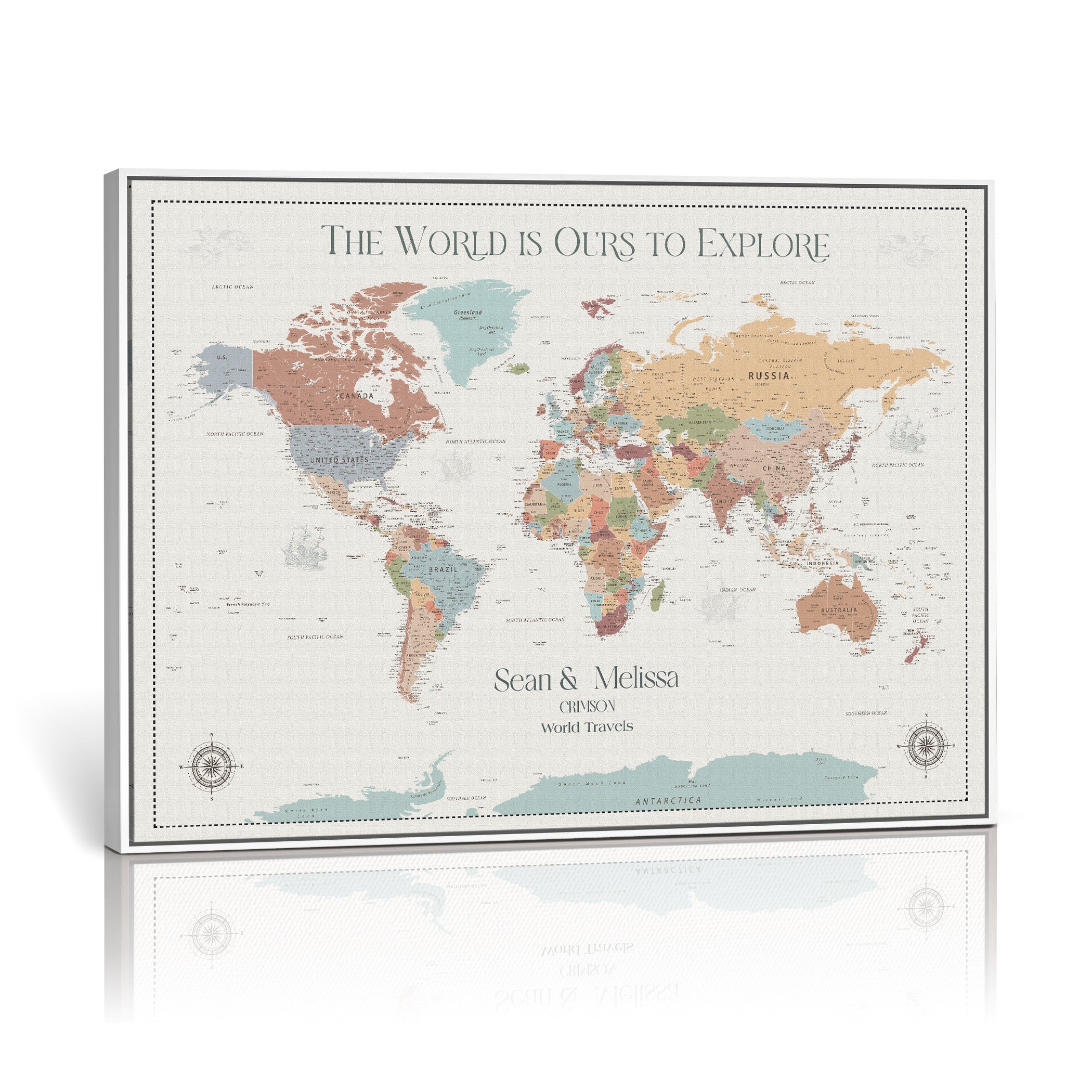 '-Custom Push Pin World Map Wall Canvas Print – Personalized Travel Tracker with Pins – Framed Large Multi-Size Canvas for Home Office Decor - H4
