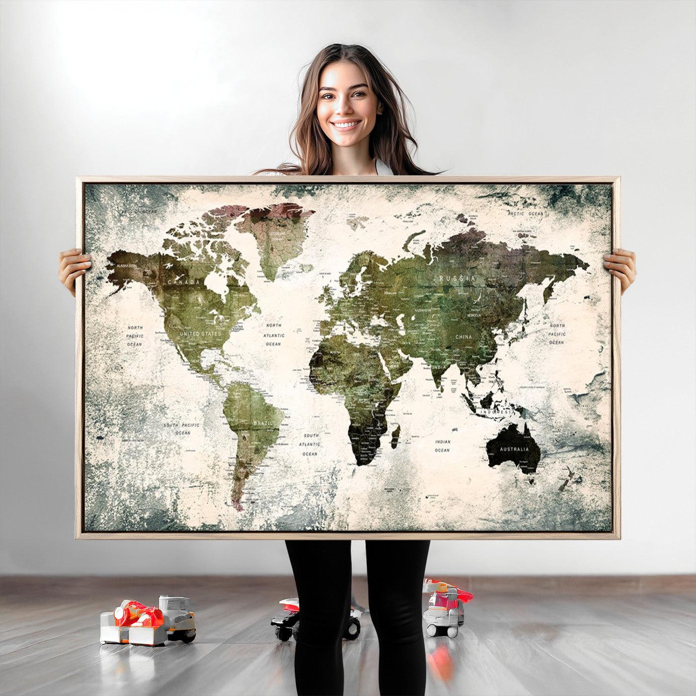 14328-MGV-CV-36X24-World Map Canvas PRINT, World Map Canvas Art