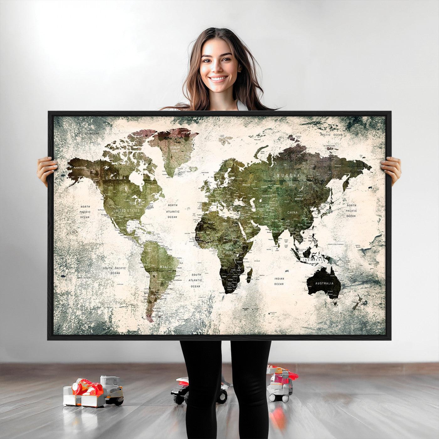 14328-MGV-CV-36X24-World Map Canvas PRINT, World Map Canvas Art