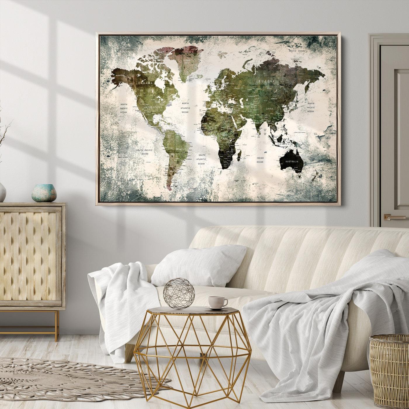 14328-MGV-CV-36X24-World Map Canvas PRINT, World Map Canvas Art