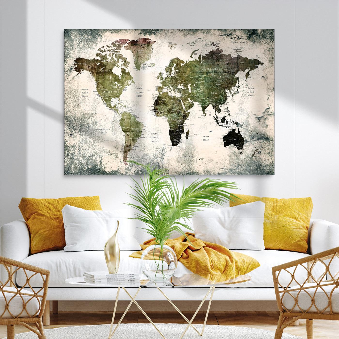 14328-MGV-CV-36X24-World Map Canvas PRINT, World Map Canvas Art