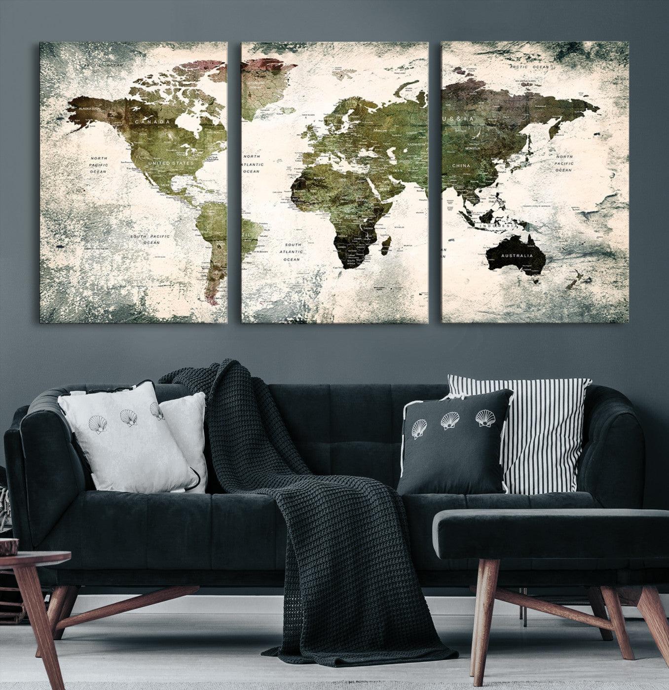 14328-MGV-CV-36X24-World Map Canvas PRINT, World Map Canvas Art