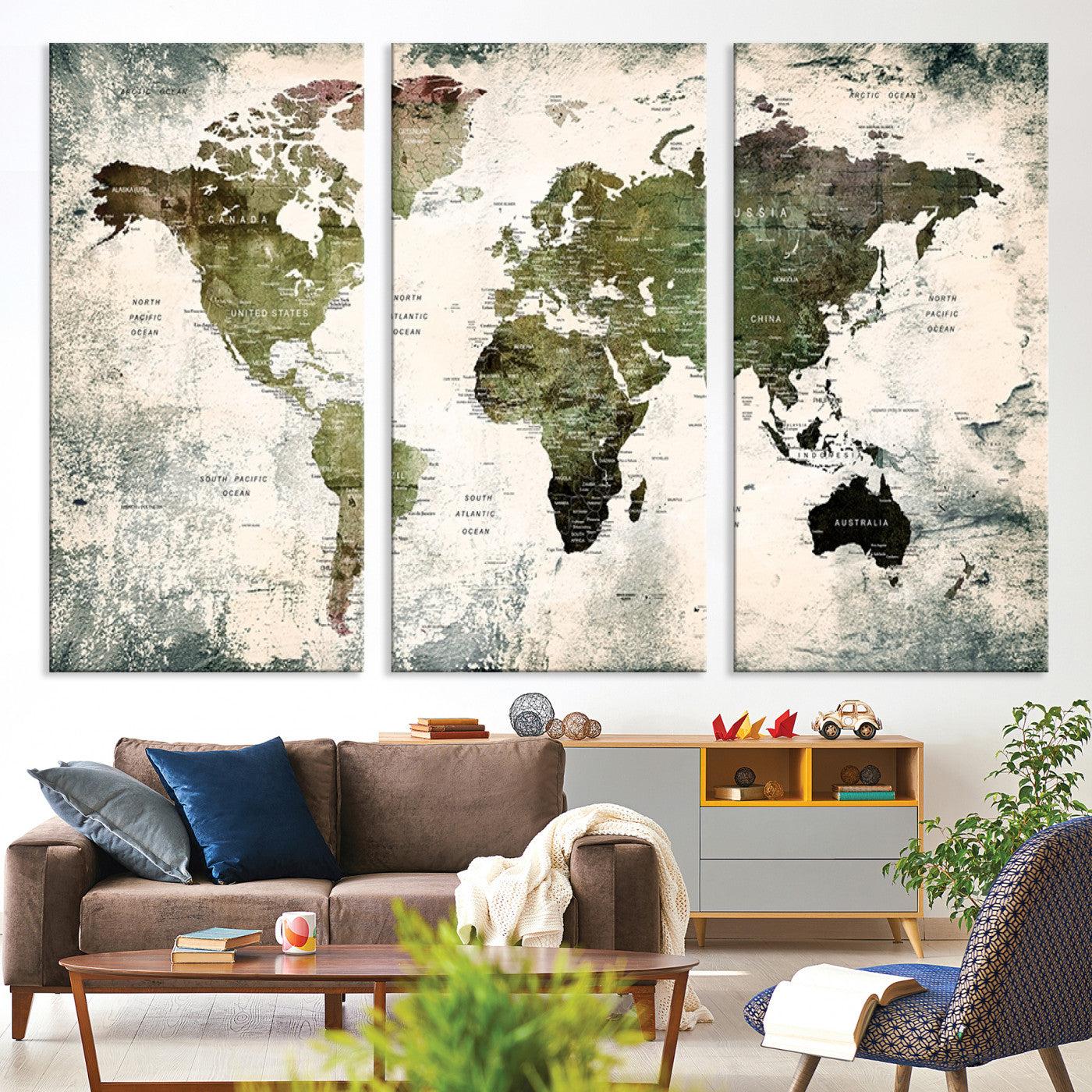 14328-MGV-CV-36X24-World Map Canvas PRINT, World Map Canvas Art