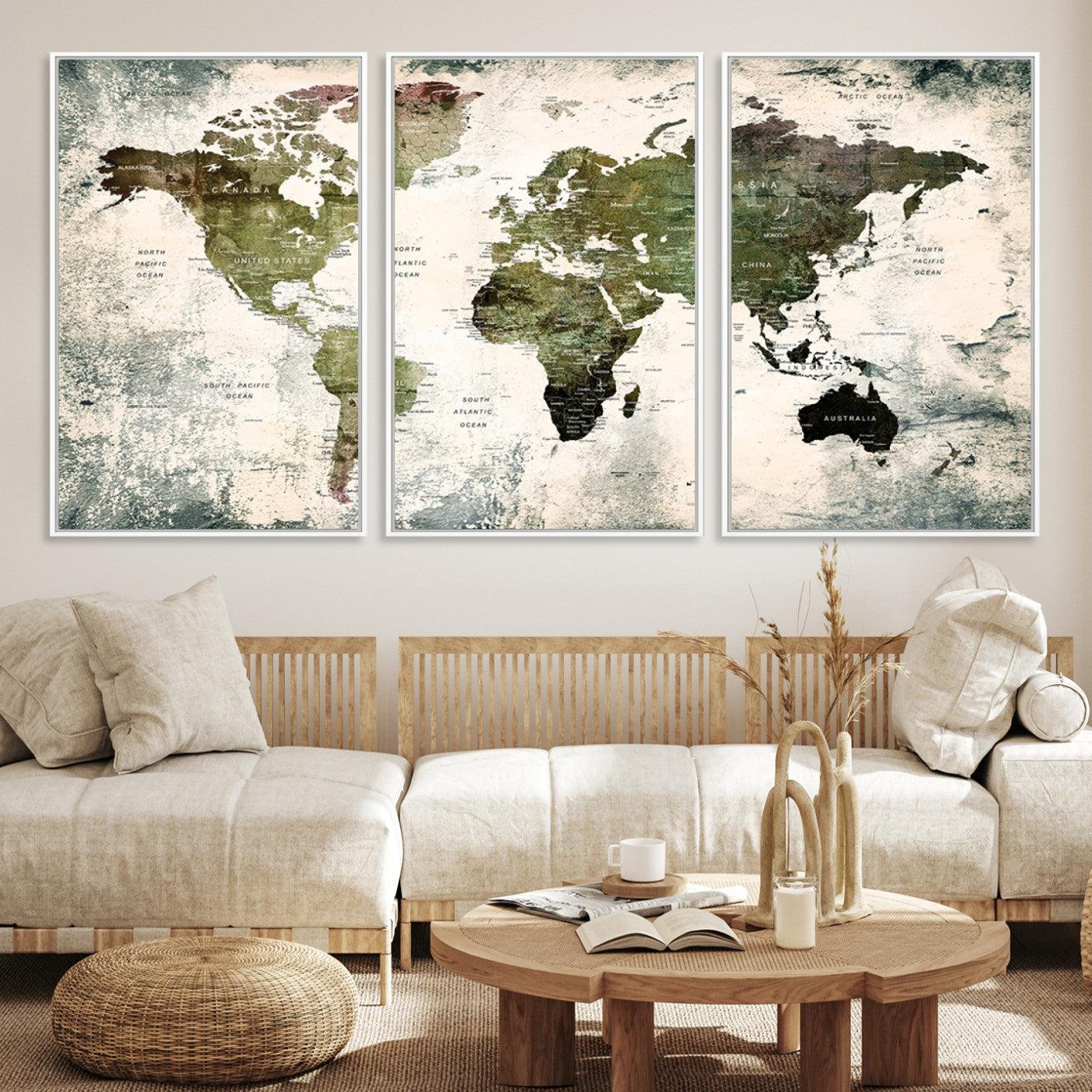 14328-MGV-CV-36X24-World Map Canvas PRINT, World Map Canvas Art