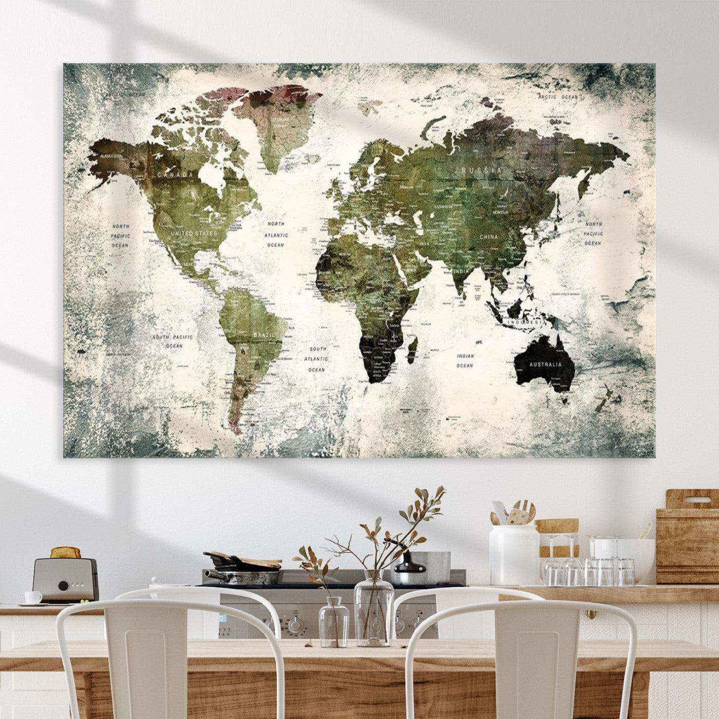14328-MGV-CV-36X24-World Map Canvas PRINT, World Map Canvas Art