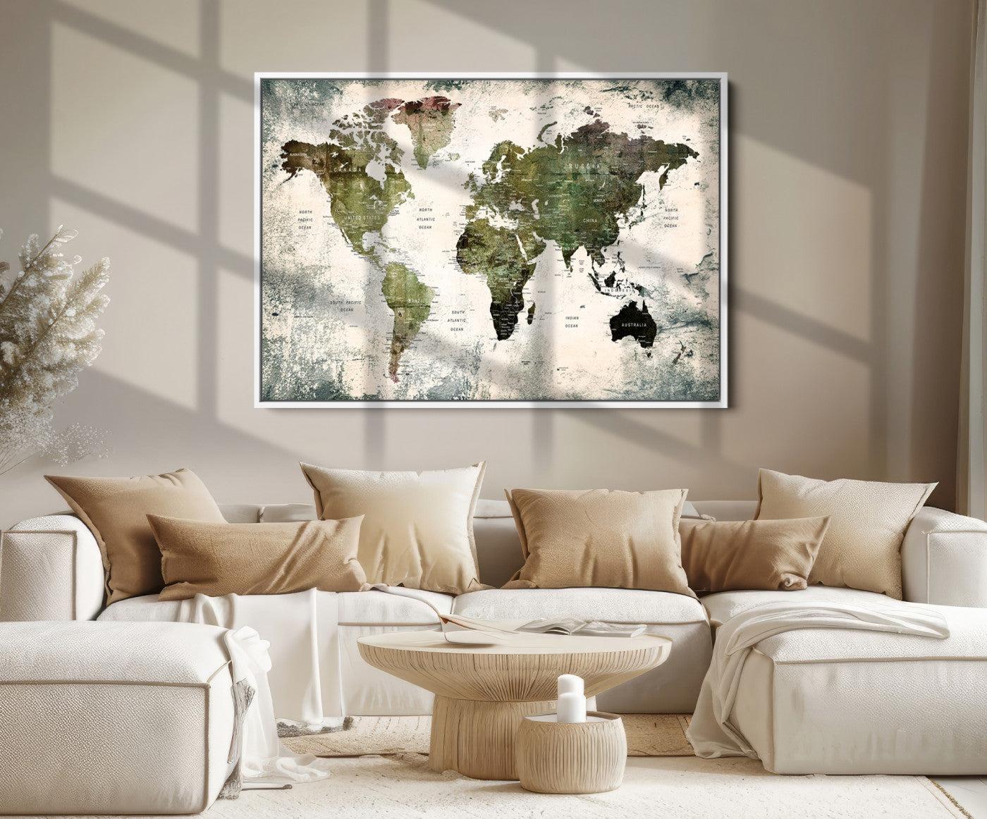14328-MGV-FC-36X24_White-World Map Canvas PRINT, World Map Canvas Art