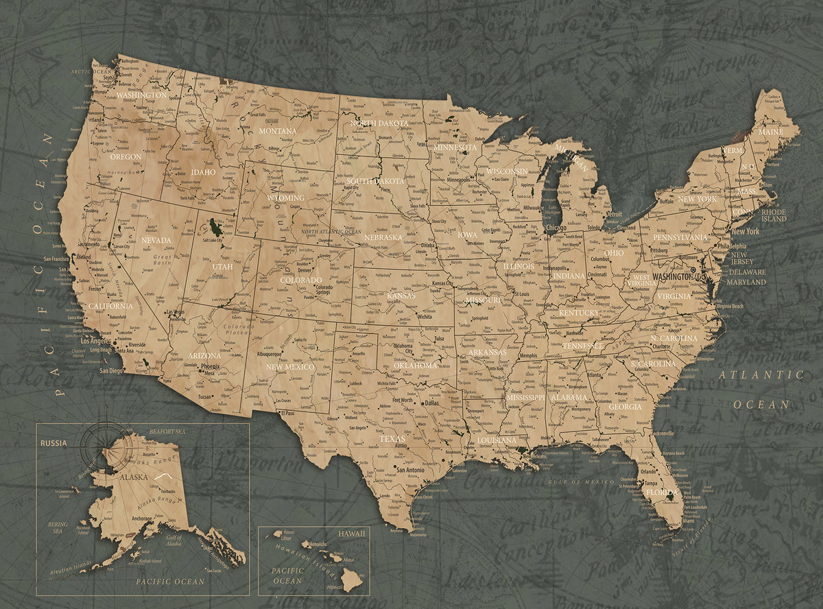 Custom Navy USA Travel Map Canvas with Push Pins, Family Road Trip Map, Bedroom and Home Office Decor