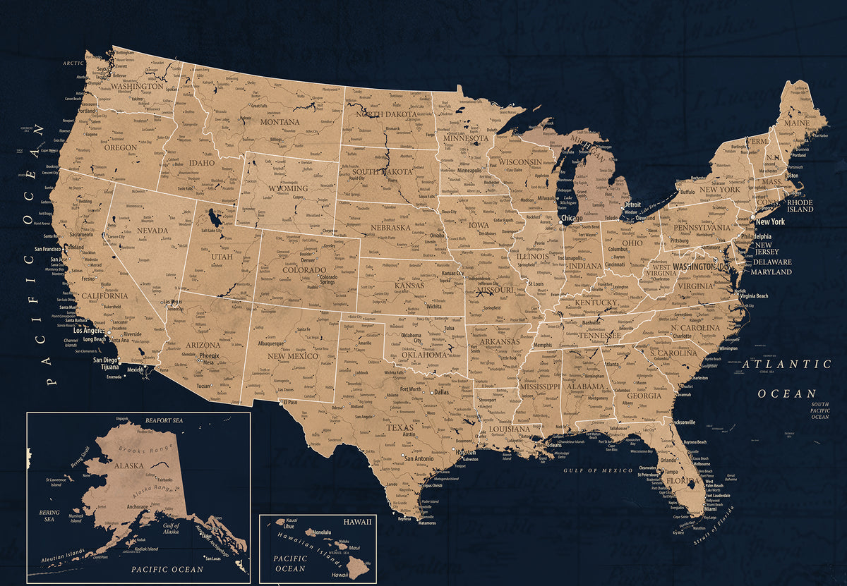 Personalized Navy Push Pin USA Map Canvas Print, 50 States Road Trip Tracker, Study and Entryway Decor