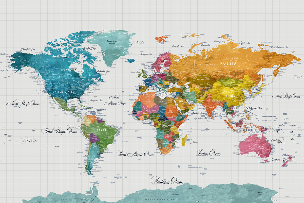 Extra Large Framed World Map Canvas for Push Pins, Custom Travel Map Print