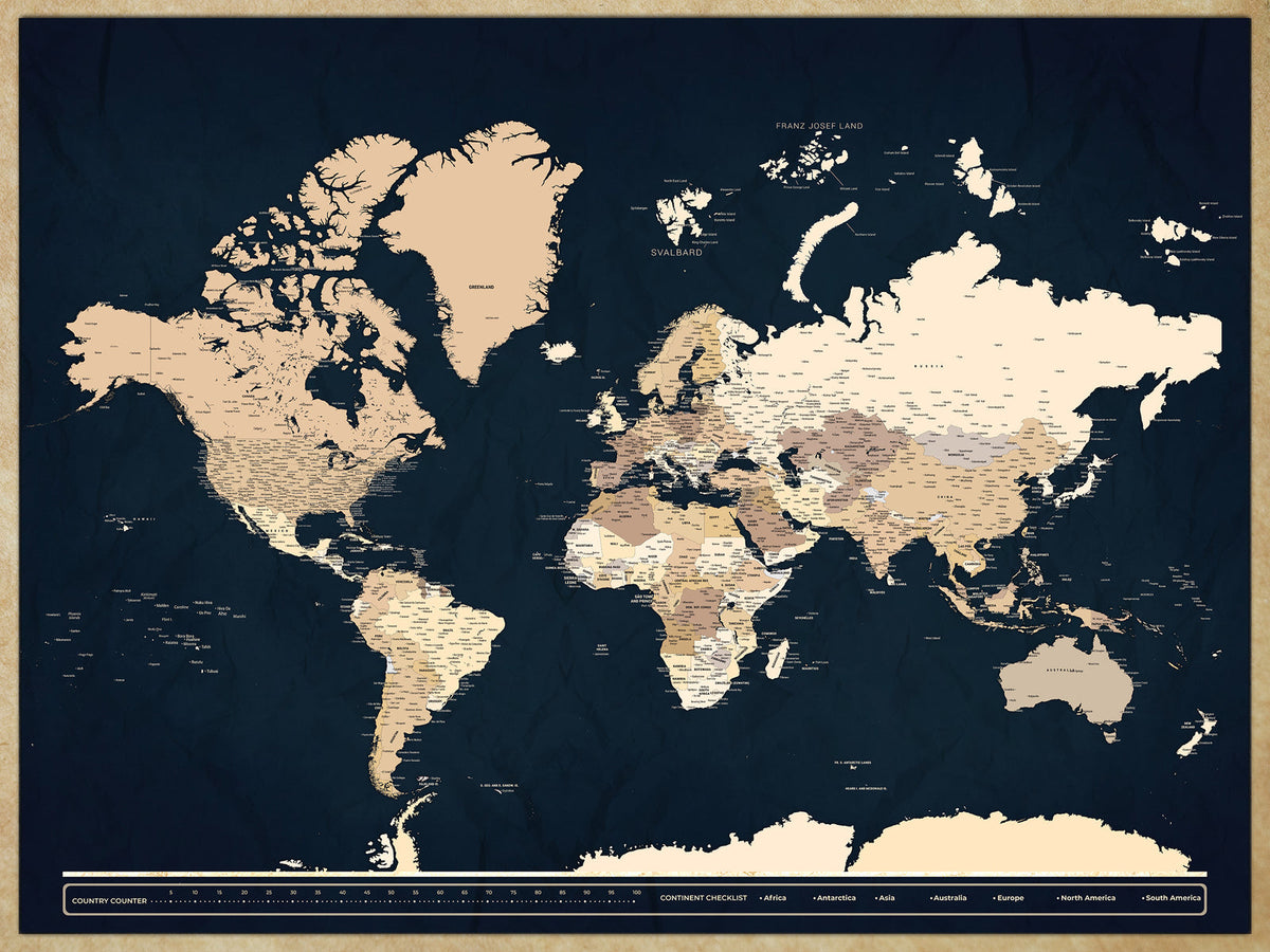 Custom Push Pin World Map Canvas Print, Family Travel Tracker, Family Room and Bedroom Decor