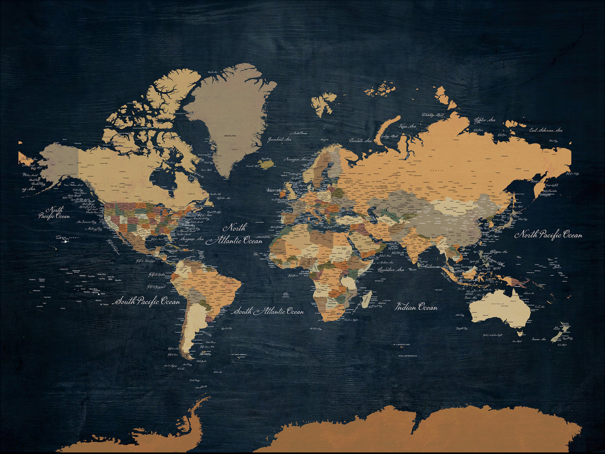 Big Framed Push Pin World Map, Extra Large Personalized Travel Canvas Print