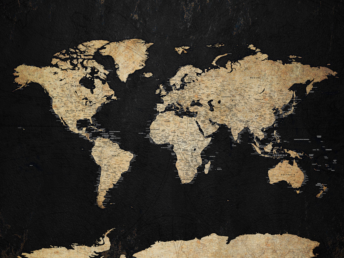 Personalized Framed Beige Push Pin World Map Canvas Print, Family Travel Tracker, Bedroom and Home Office Decor