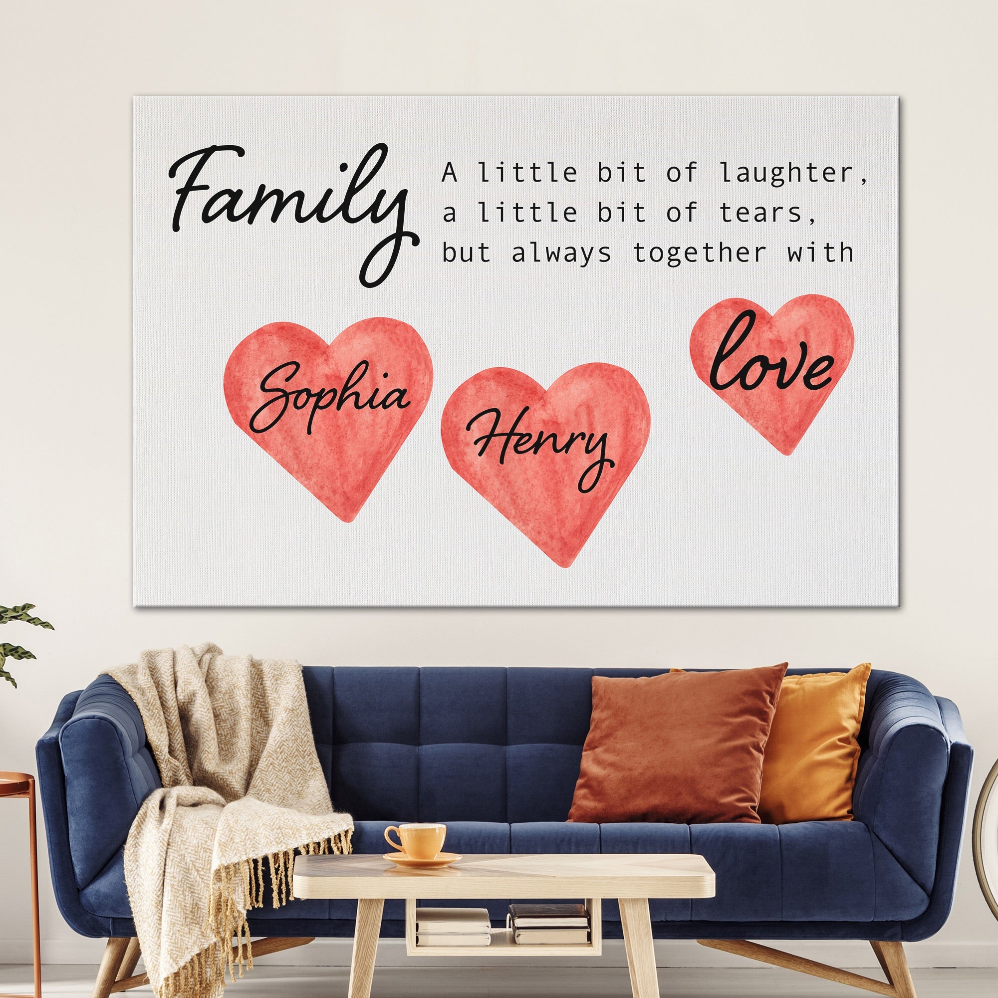 Personalized Family Names as Heart Shape Canvas Print
