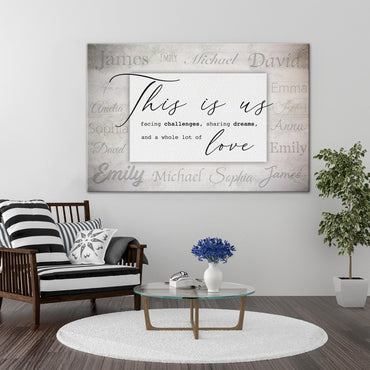 Personalized "This is us" Family Names Background Canvas Print