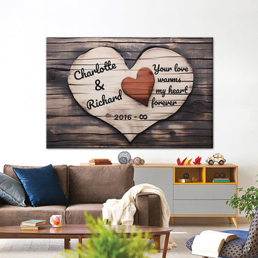 Personalized "Your love warms my heart forever" Premium Canvas
