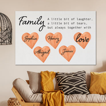 Personalized Family Names as Heart Shape Canvas Print