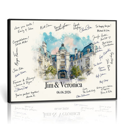 Wedding Guest Book Alternative Wall Art Canvas Print, Personalized Couple Photo Guestbook