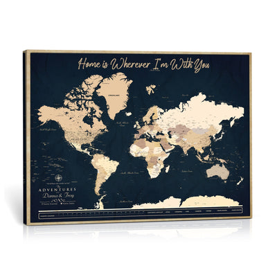 Custom Push Pin World Map Canvas Print, Family Travel Tracker, Family Room and Bedroom Decor