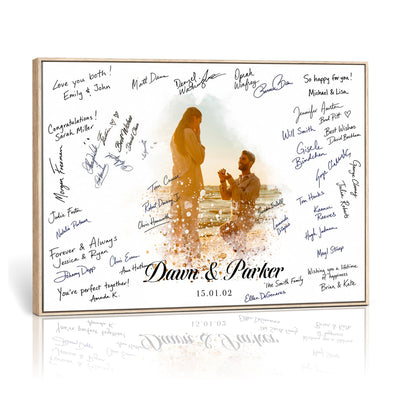 Wedding Guest Book Alternative Wall Art Canvas Print, Personalized Couple Photo Guestbook