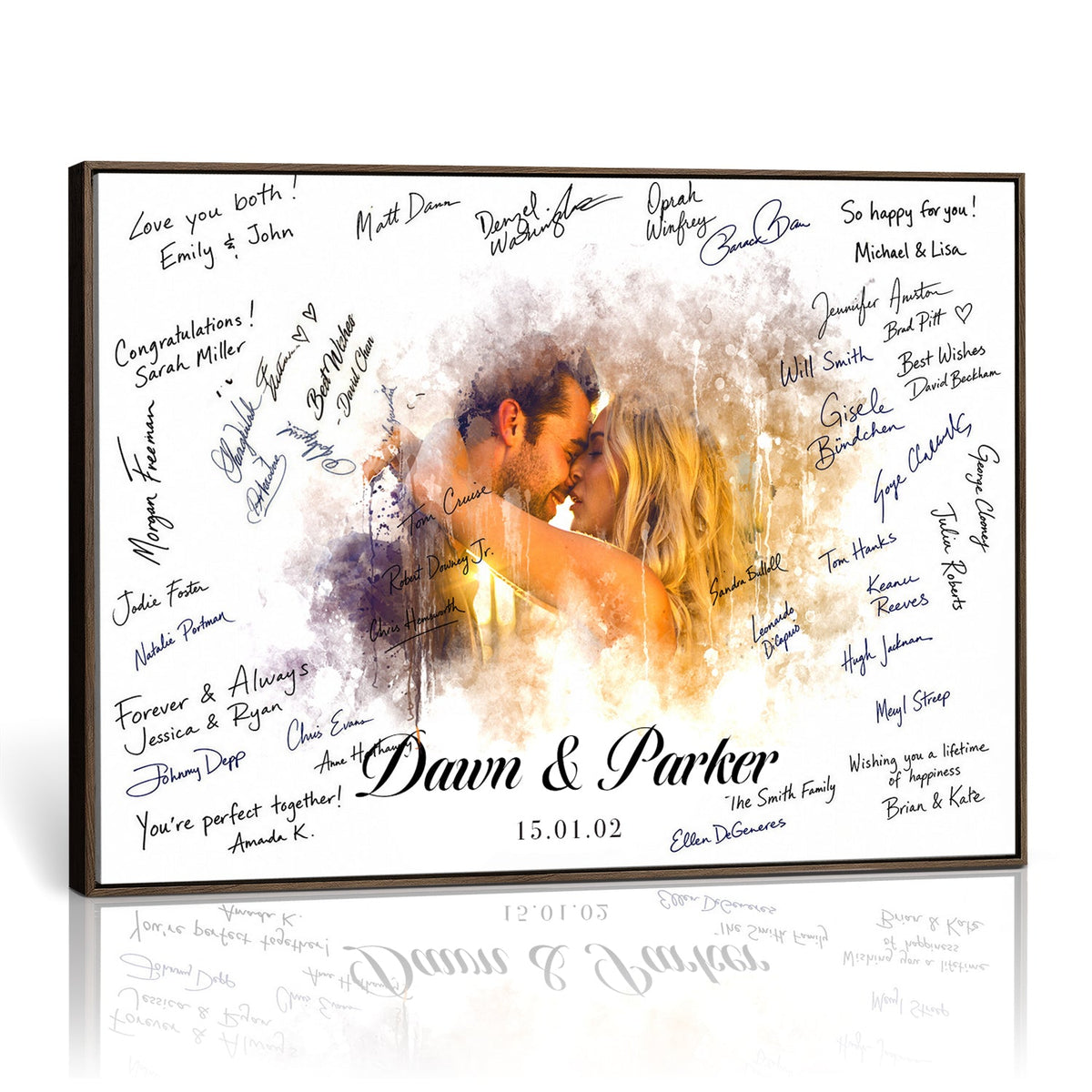 Wedding Guest Book Alternative Wall Art Canvas Print, Personalized Couple Photo Guestbook