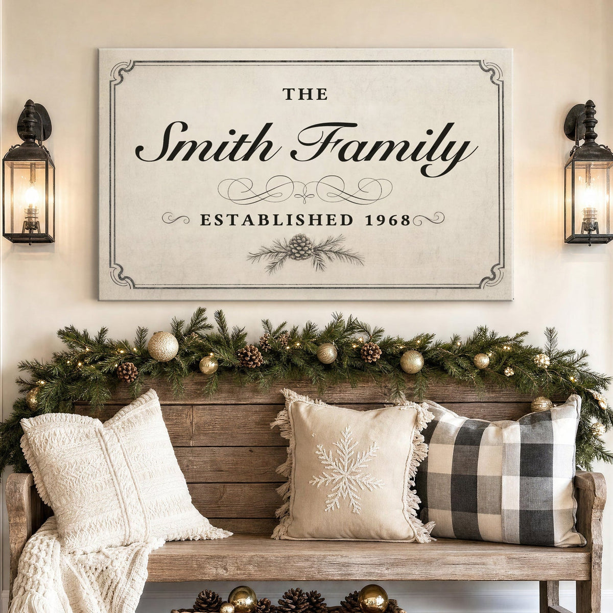 Custom Family Name Sign, Pine Cone Established Sign Wall Art