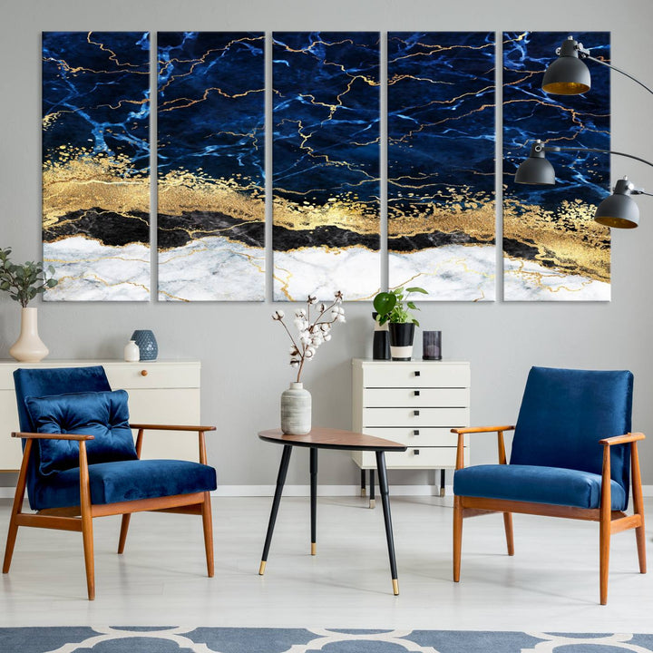 Navy Blue Marble Fluid Effect Wall Art Abstract Canvas Wall Art Print