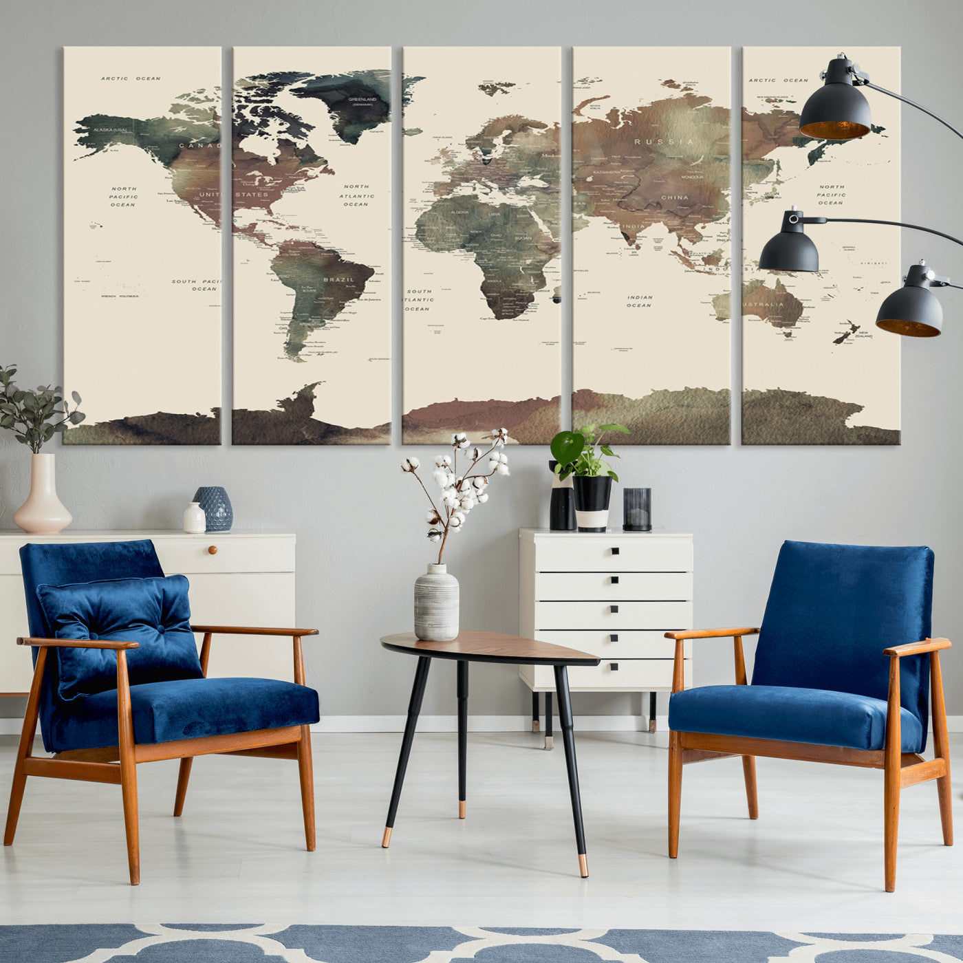 Push Pin World Map Canvas Print – Framed Wall Art for Couples to Track Their Travels – Anniversary Gift or Home Adventure Decor